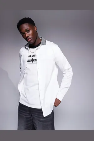 Armani Exchange Shirt with contrast stripe collar in white