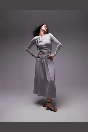 Nialaya Sera slinky long sleeve ruched midaxi dress in