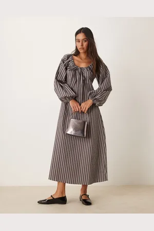 Glamorous Tie front volume sleeve maxi smock dress in -Multi