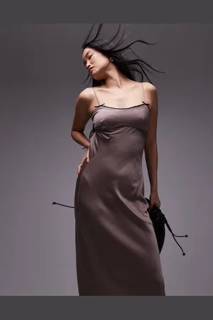 Nialaya Lee satin bow detail cami maxi dress in -Grey