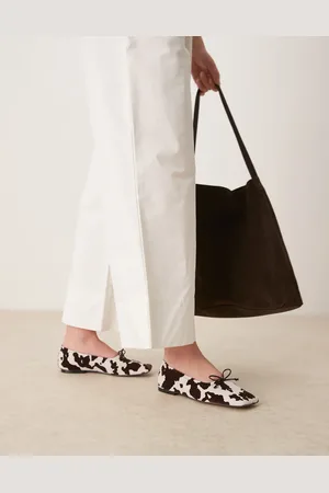 ASOS Lotus premium suede ballets in cow print-Multi