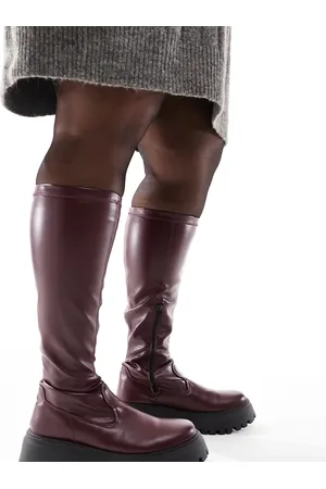 ASOS Curve Canyon sock chunky knee boots in -Red