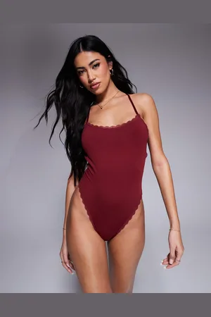 ASOS Claudia rib and lace body in -Red