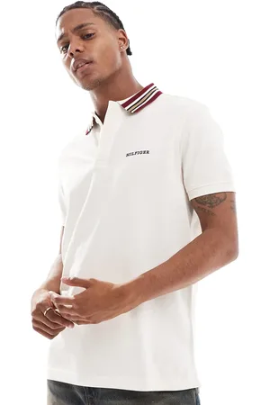 Tommy Hilfiger Striped collar polo shirt in off white