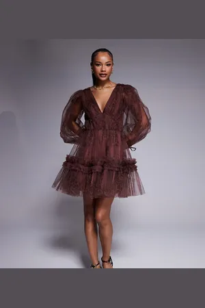 Lace & Beads Balloon sleeve mini dress in