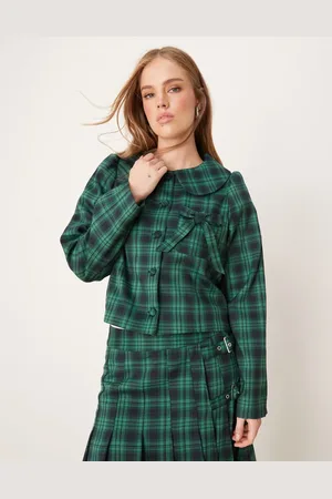 Neon Rose Tartan bow detail cropped jacket in navy (part of a set)