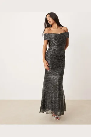 Forever New Ruched metallic plisse midaxi dress in -Grey