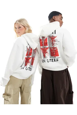 ASOS Unisex boxy oversized licence hoodie with Nirvana prints in off white-Neutral