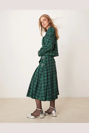 Neon Rose Tartan midi kilt skirt in navy (part of a set)