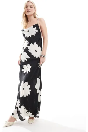 Object Satin low cross back maxi dress in black