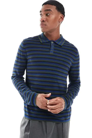 Paul Smith Knitted polo jumper in blue stripe