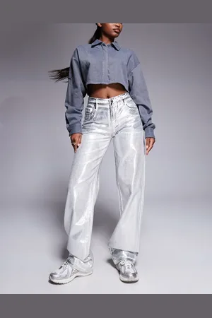 Armani Exchange Metallic coated straight leg jeans in silver