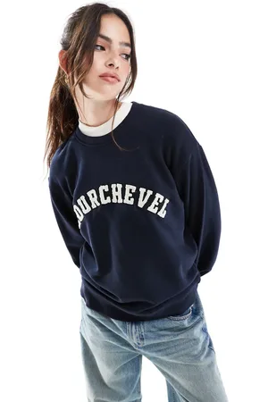 Threadbare Ski sweatshirt with Courchevel boucle print in navy