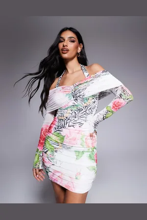 AFRM Fionna halter neckline mini dress with shirring detail in zebra floral-Multi