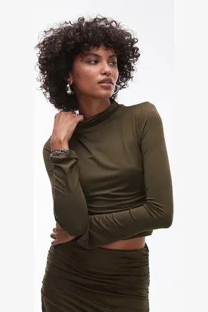 Nialaya Pia slinky long sleeve high neck top in (part of a set)-Green