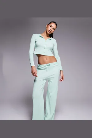 Kaiia Exclusive pointelle wide leg pyjama bottoms in (part of a set)-Green