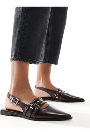 Stradivarius Buckle detail slingback flats in -Red