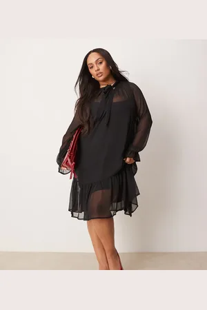 New Look New Look Curve bow chiffon mini dress in