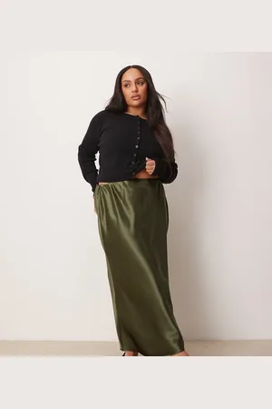 New Look New Look Curve satin midi bias skirt in -Green