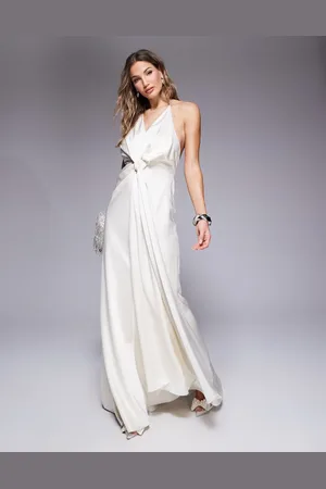 Jarlo Halter neck drape satin maxi gown in -White
