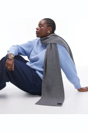 AllSaints Ribbed leather logo scarf in grey marl