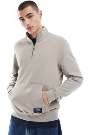 Barbour Skipton collegiate back logo half-zip sweatshirt in khaki-Green