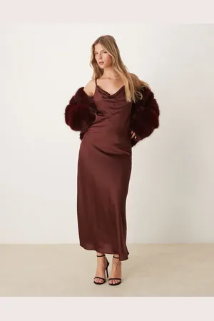 New Look Cowl neck satin midi dress in brown