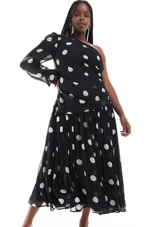 ASOS ASOS DESIGN Curve one shoulder long balloon sleeve maxi dress in mono print-Multi
