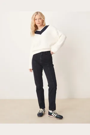 ASOS Seamed slim fit high waist jeans-Navy