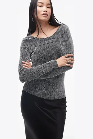 SELECTED Femme long sleeve glitter top in silver