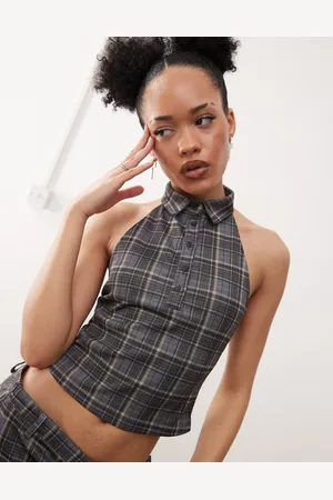 Motel Harlo collared check top in grey (part of a set)