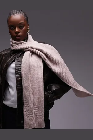 AllSaints Ribbed leather logo scarf in pale pink