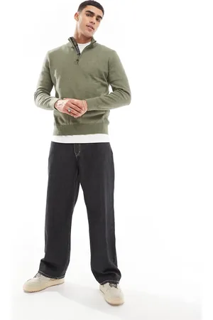 Barbour Cotton half zip knitted jumper in green