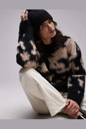 Topshop Knitted blur floral animal oversized jumper in