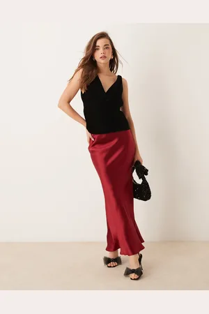 Gina Tricot Satin maxi skirt with back hem godet detail in red