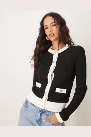 New Look Button down cardigan with white tipping in black