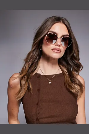 Quay Australia Quay Big Time round metal sunglasses in with brown lens