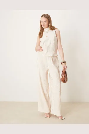 Y.A.S Shimmer crinkle wide leg pants in (part of a set)-White