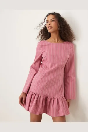 Ghospell Drop hem mini dress in pink stripe
