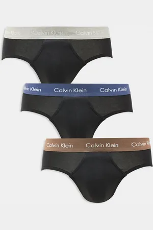 Calvin Klein Cotton Stretch 3 pack hip briefs with coloured waistband in