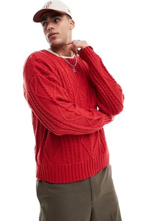 Cotton On Cotton On cable knit crew neck jumper in red