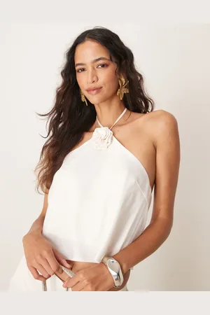 Y.A.S Halter neck corsage detail top in white (part of a set)