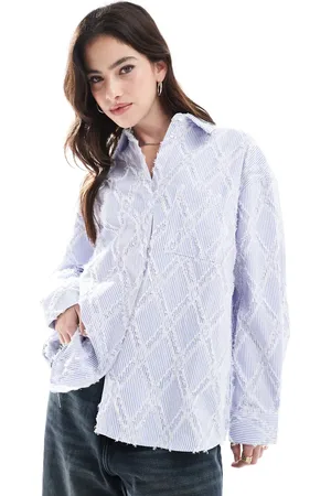 ONLY Oversized shirt with eyelash detail in blue stripe