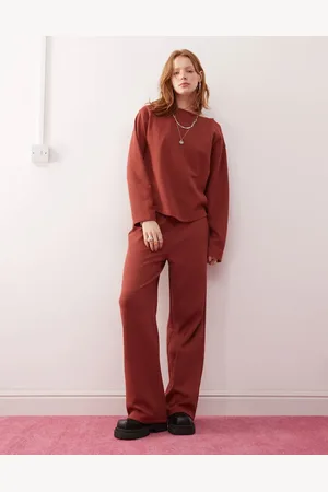 Reclaimed Waffle wide leg lounge trackies in (part of a set)-Pink