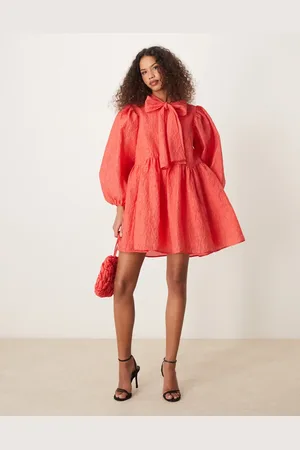 Sister Jane Oversized bow mini dress in red-Pink