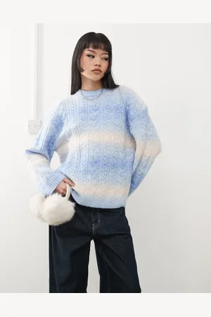 Monki Oversized space dye cable jumper in & pink-Multi