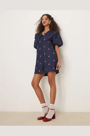 Sister Jane Hearts embroidered mini dress in denim blue