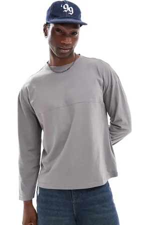 Another Influence Seam detail loose fit long sleeve t-shirt in grey
