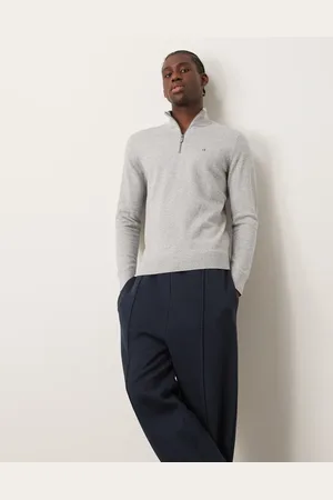 Calvin Klein Waffle knit 1/4 zip jumper in light grey