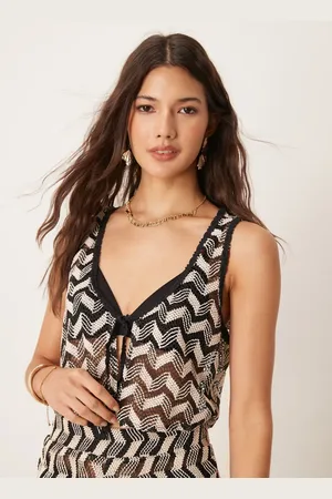 New Look Chevron crochet look waistcoat in black (part of a set)